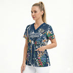 Canterbury-Bankstown Bulldogs Scrub Top Tropical Hibiscus Floral Pattern With Blue And White Accents