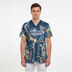 Canterbury-Bankstown Bulldogs Scrub Top Tropical Hibiscus Floral Pattern With Blue And White Accents