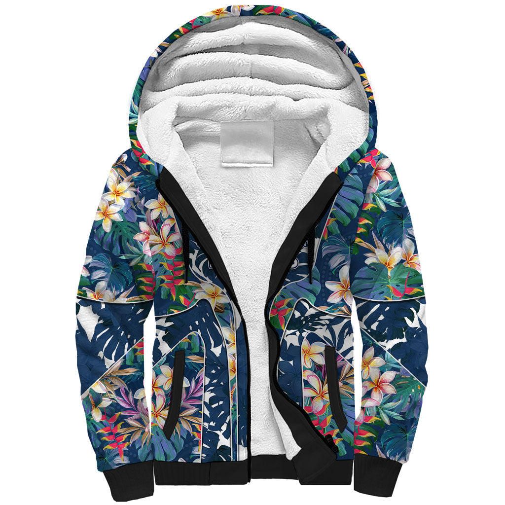 Canterbury-Bankstown Bulldogs Sherpa Hoodie Tropical Hibiscus Floral Pattern With Blue And White Accents