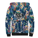 Canterbury-Bankstown Bulldogs Sherpa Hoodie Tropical Hibiscus Floral Pattern With Blue And White Accents
