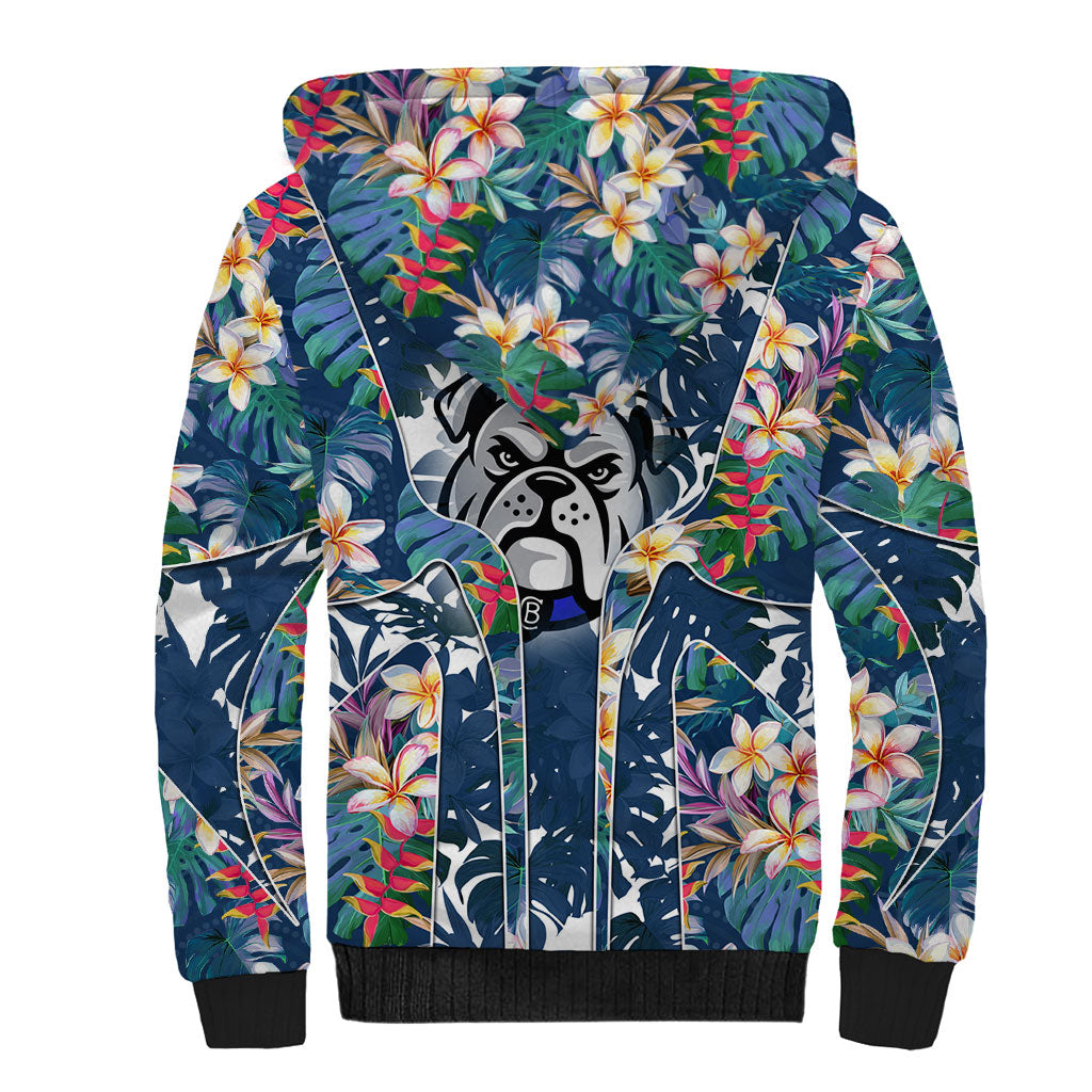 Canterbury-Bankstown Bulldogs Sherpa Hoodie Tropical Hibiscus Floral Pattern With Blue And White Accents