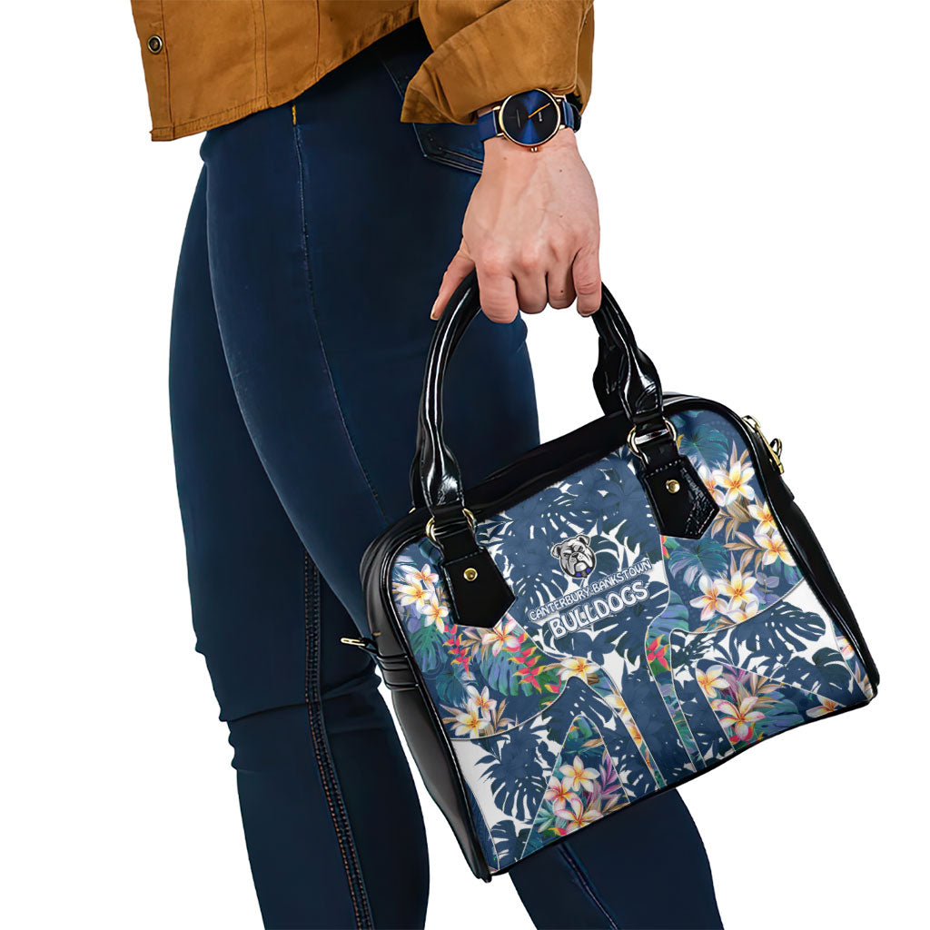 Canterbury-Bankstown Bulldogs Shoulder Handbag Tropical Hibiscus Floral Pattern With Blue And White Accents