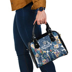 Canterbury-Bankstown Bulldogs Shoulder Handbag Tropical Hibiscus Floral Pattern With Blue And White Accents