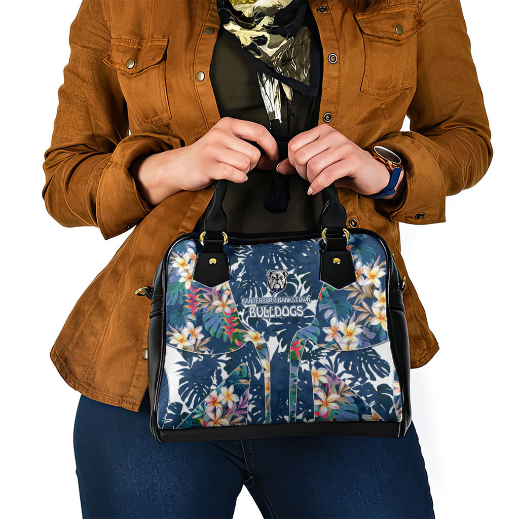 Canterbury-Bankstown Bulldogs Shoulder Handbag Tropical Hibiscus Floral Pattern With Blue And White Accents