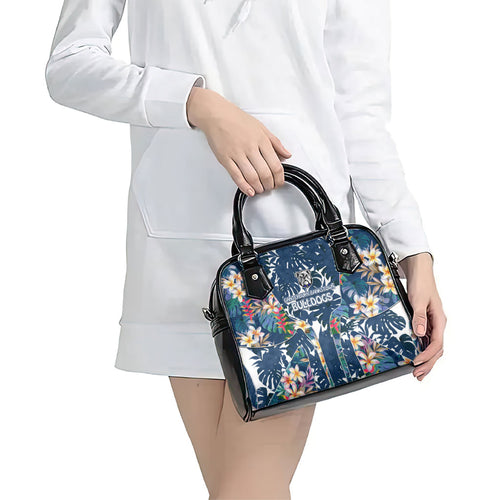 Canterbury-Bankstown Bulldogs Shoulder Handbag Tropical Hibiscus Floral Pattern With Blue And White Accents