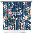 Canterbury-Bankstown Bulldogs Shower Curtain Tropical Hibiscus Floral Pattern With Blue And White Accents