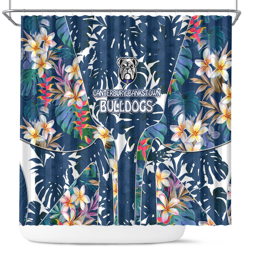 Canterbury-Bankstown Bulldogs Shower Curtain Tropical Hibiscus Floral Pattern With Blue And White Accents