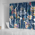 Canterbury-Bankstown Bulldogs Shower Curtain Tropical Hibiscus Floral Pattern With Blue And White Accents