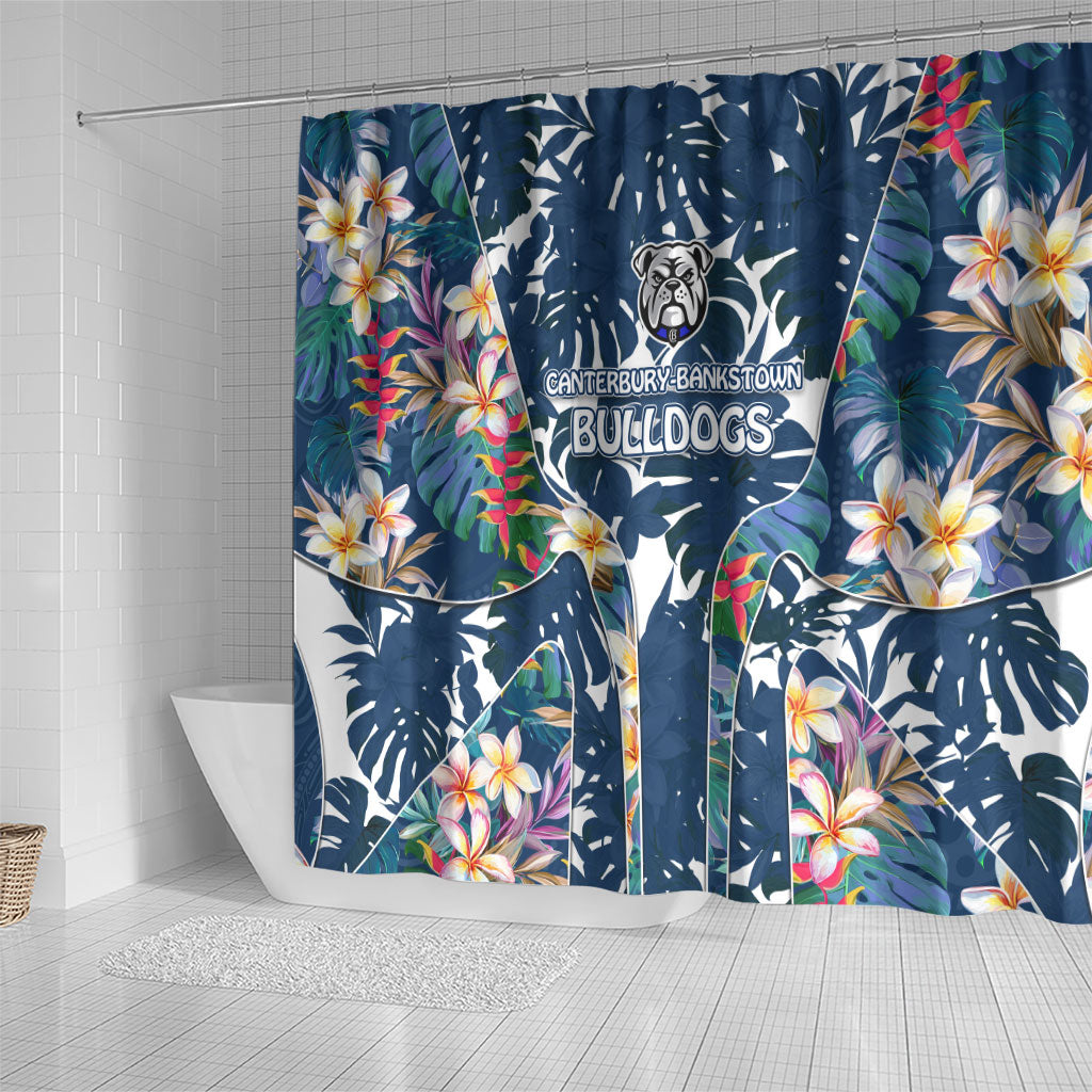 Canterbury-Bankstown Bulldogs Shower Curtain Tropical Hibiscus Floral Pattern With Blue And White Accents