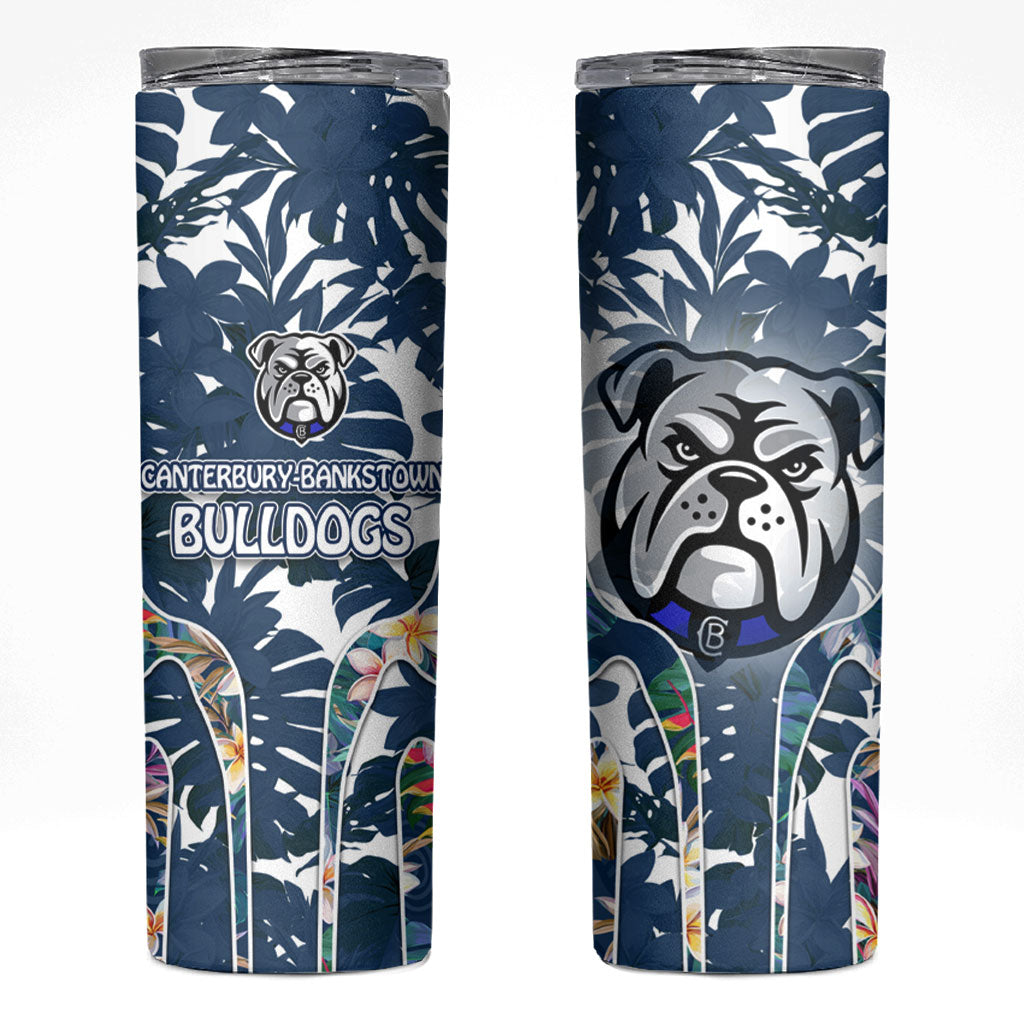 Canterbury-Bankstown Bulldogs Skinny Tumbler Tropical Hibiscus Floral Pattern With Blue And White Accents