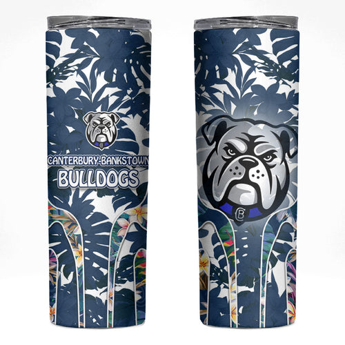 Canterbury-Bankstown Bulldogs Skinny Tumbler Tropical Hibiscus Floral Pattern With Blue And White Accents