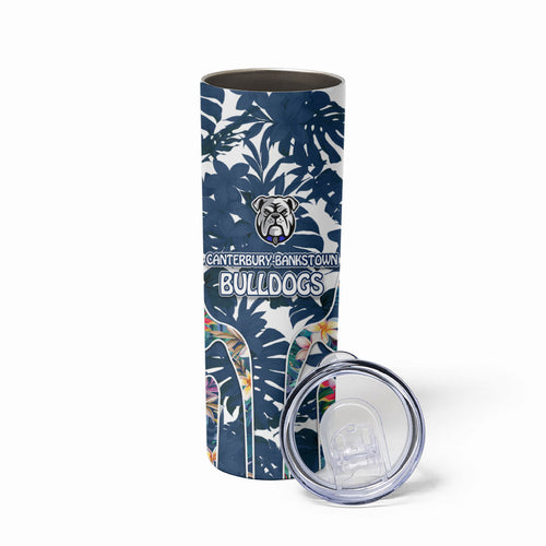 Canterbury-Bankstown Bulldogs Skinny Tumbler Tropical Hibiscus Floral Pattern With Blue And White Accents