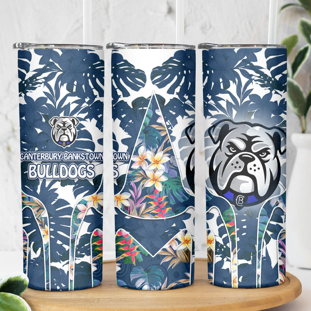 Canterbury-Bankstown Bulldogs Skinny Tumbler Tropical Hibiscus Floral Pattern With Blue And White Accents