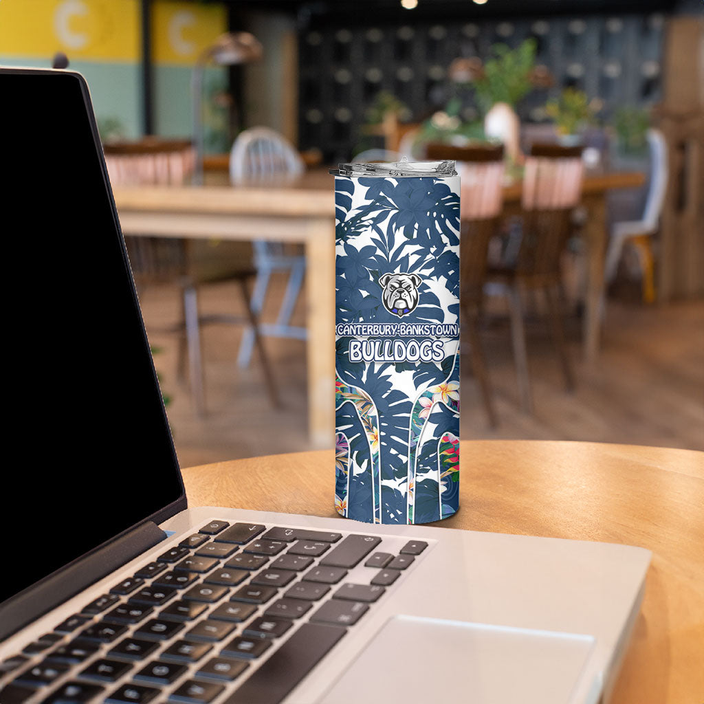 Canterbury-Bankstown Bulldogs Skinny Tumbler Tropical Hibiscus Floral Pattern With Blue And White Accents
