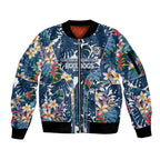 Canterbury-Bankstown Bulldogs Sleeve Zip Bomber Jacket Tropical Hibiscus Floral Pattern With Blue And White Accents
