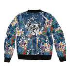 Canterbury-Bankstown Bulldogs Sleeve Zip Bomber Jacket Tropical Hibiscus Floral Pattern With Blue And White Accents