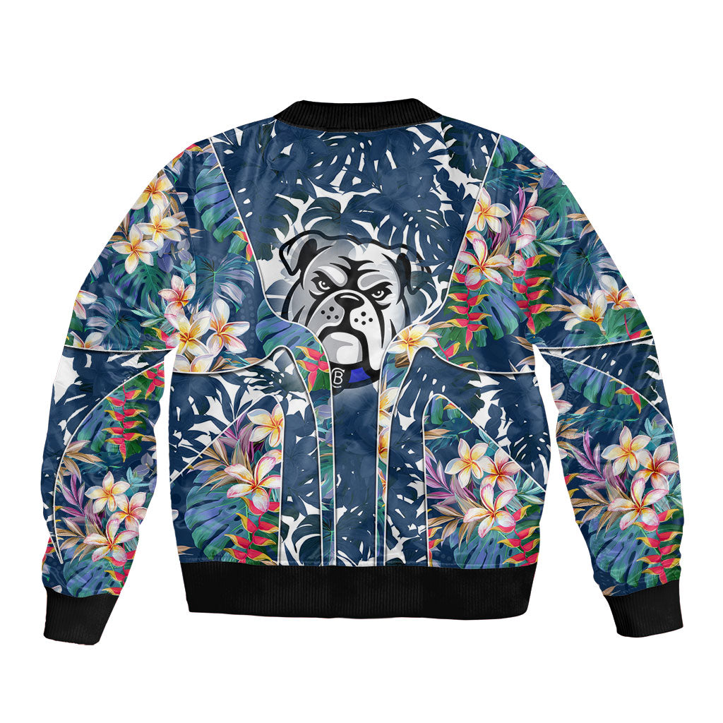 Canterbury-Bankstown Bulldogs Sleeve Zip Bomber Jacket Tropical Hibiscus Floral Pattern With Blue And White Accents