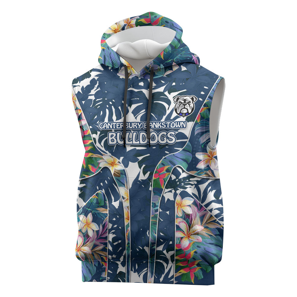 Canterbury-Bankstown Bulldogs Sleeveless Hoodie Tropical Hibiscus Floral Pattern With Blue And White Accents