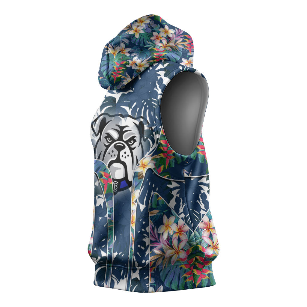 Canterbury-Bankstown Bulldogs Sleeveless Hoodie Tropical Hibiscus Floral Pattern With Blue And White Accents