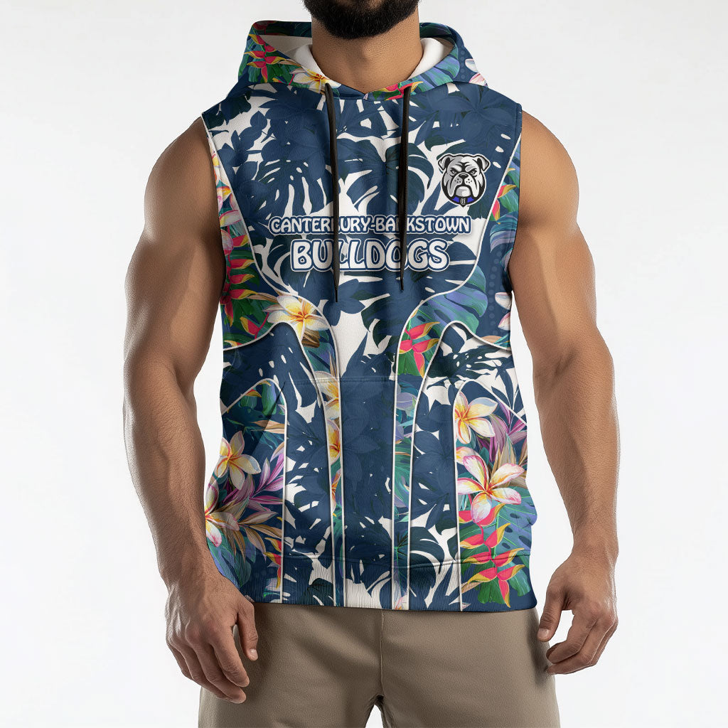 Canterbury-Bankstown Bulldogs Sleeveless Hoodie Tropical Hibiscus Floral Pattern With Blue And White Accents