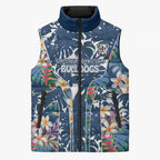 Canterbury-Bankstown Bulldogs Sleeveless Puffer Jacket Tropical Hibiscus Floral Pattern With Blue And White Accents