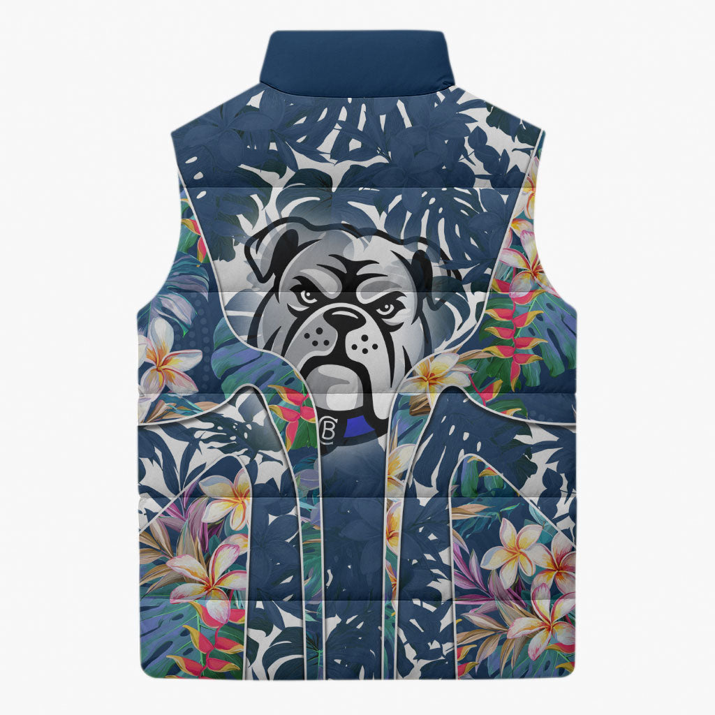 Canterbury-Bankstown Bulldogs Sleeveless Puffer Jacket Tropical Hibiscus Floral Pattern With Blue And White Accents