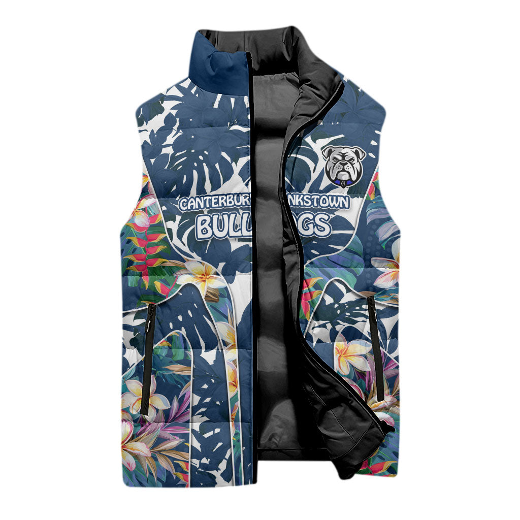 Canterbury-Bankstown Bulldogs Sleeveless Puffer Jacket Tropical Hibiscus Floral Pattern With Blue And White Accents
