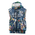 Canterbury-Bankstown Bulldogs Sleeveless Zip Hoodie Tropical Hibiscus Floral Pattern With Blue And White Accents