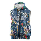 Canterbury-Bankstown Bulldogs Sleeveless Zip Hoodie Tropical Hibiscus Floral Pattern With Blue And White Accents