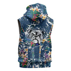 Canterbury-Bankstown Bulldogs Sleeveless Zip Hoodie Tropical Hibiscus Floral Pattern With Blue And White Accents