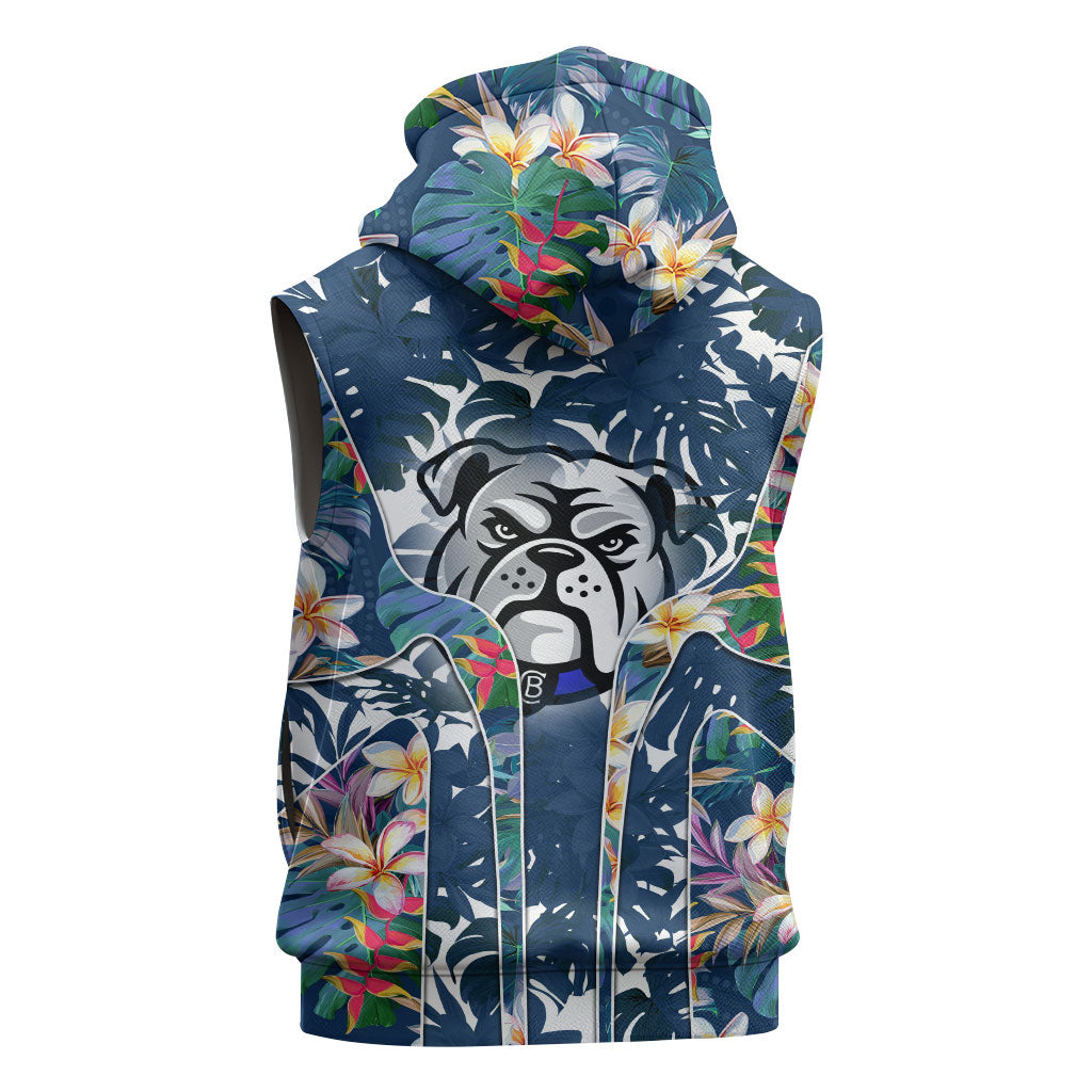 Canterbury-Bankstown Bulldogs Sleeveless Zip Hoodie Tropical Hibiscus Floral Pattern With Blue And White Accents