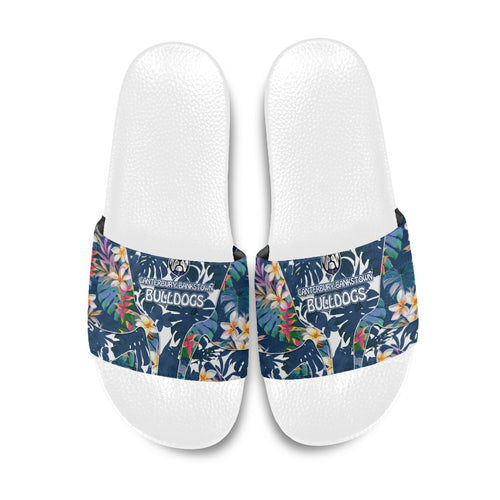 Canterbury-Bankstown Bulldogs Slide Sandals Tropical Hibiscus Floral Pattern With Blue And White Accents