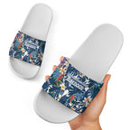Canterbury-Bankstown Bulldogs Slide Sandals Tropical Hibiscus Floral Pattern With Blue And White Accents