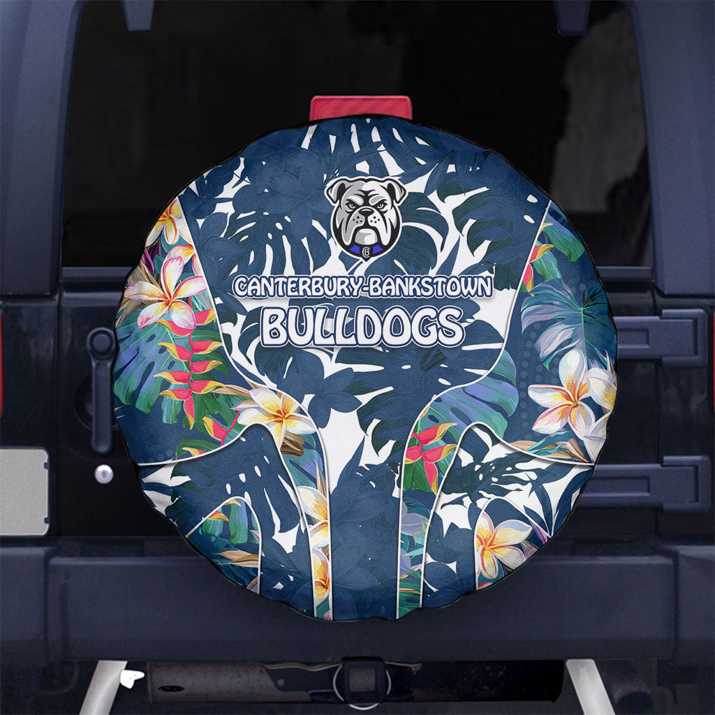 Canterbury-Bankstown Bulldogs Spare Tire Cover Tropical Hibiscus Floral Pattern With Blue And White Accents