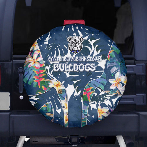 Canterbury-Bankstown Bulldogs Spare Tire Cover Tropical Hibiscus Floral Pattern With Blue And White Accents