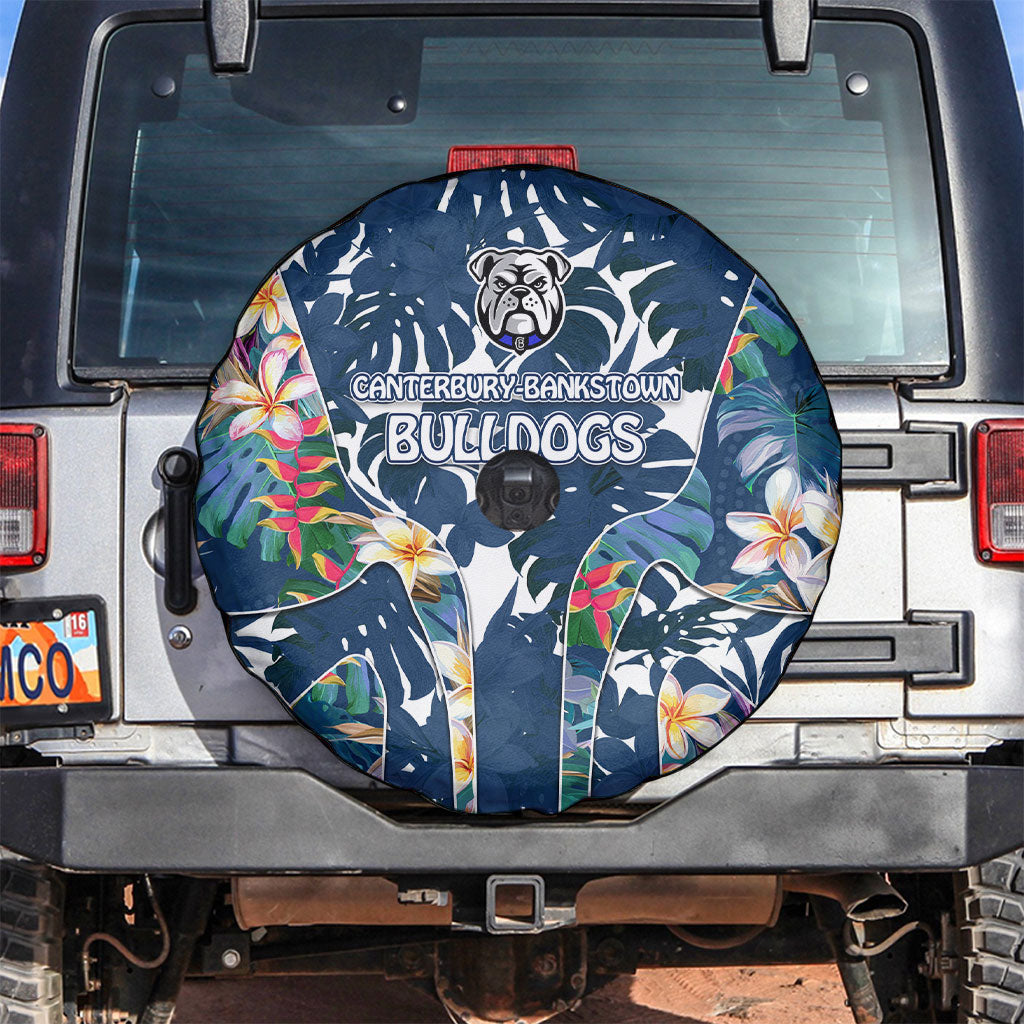Canterbury-Bankstown Bulldogs Spare Tire Cover Tropical Hibiscus Floral Pattern With Blue And White Accents