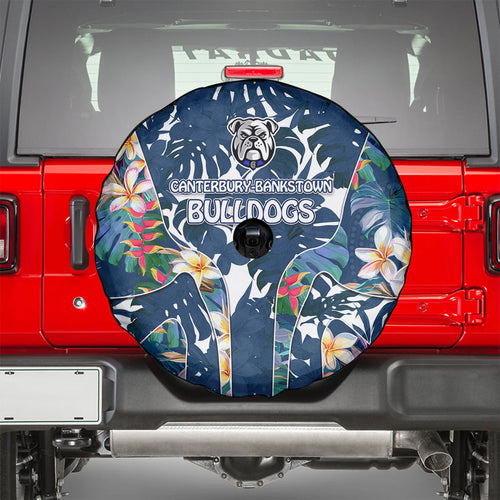 Canterbury-Bankstown Bulldogs Spare Tire Cover Tropical Hibiscus Floral Pattern With Blue And White Accents
