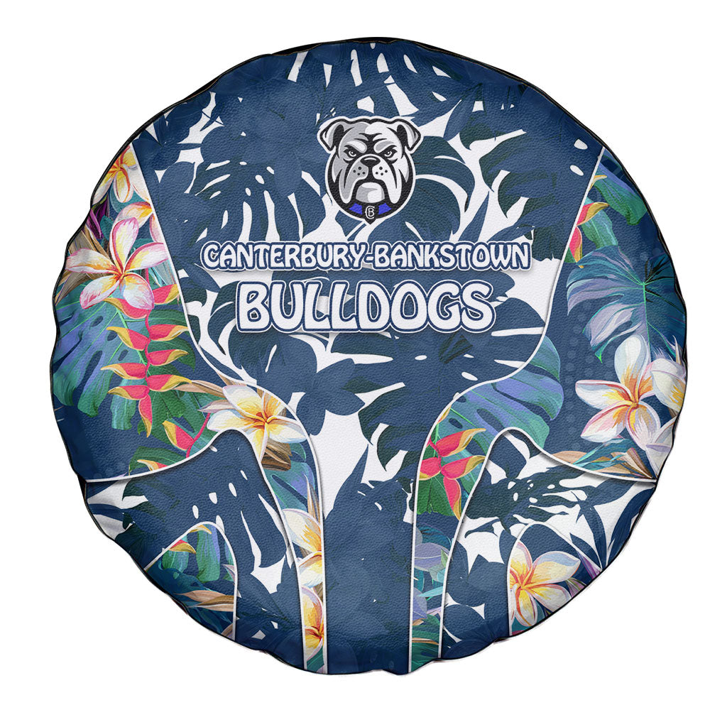 Canterbury-Bankstown Bulldogs Spare Tire Cover Tropical Hibiscus Floral Pattern With Blue And White Accents
