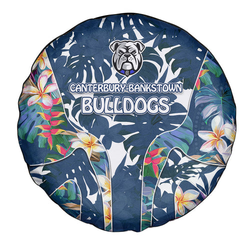 Canterbury-Bankstown Bulldogs Spare Tire Cover Tropical Hibiscus Floral Pattern With Blue And White Accents