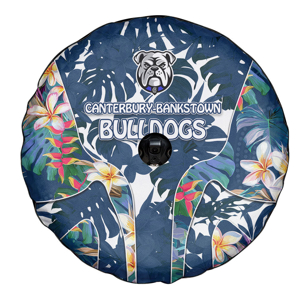 Canterbury-Bankstown Bulldogs Spare Tire Cover Tropical Hibiscus Floral Pattern With Blue And White Accents
