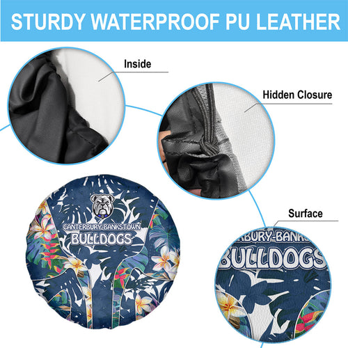 Canterbury-Bankstown Bulldogs Spare Tire Cover Tropical Hibiscus Floral Pattern With Blue And White Accents