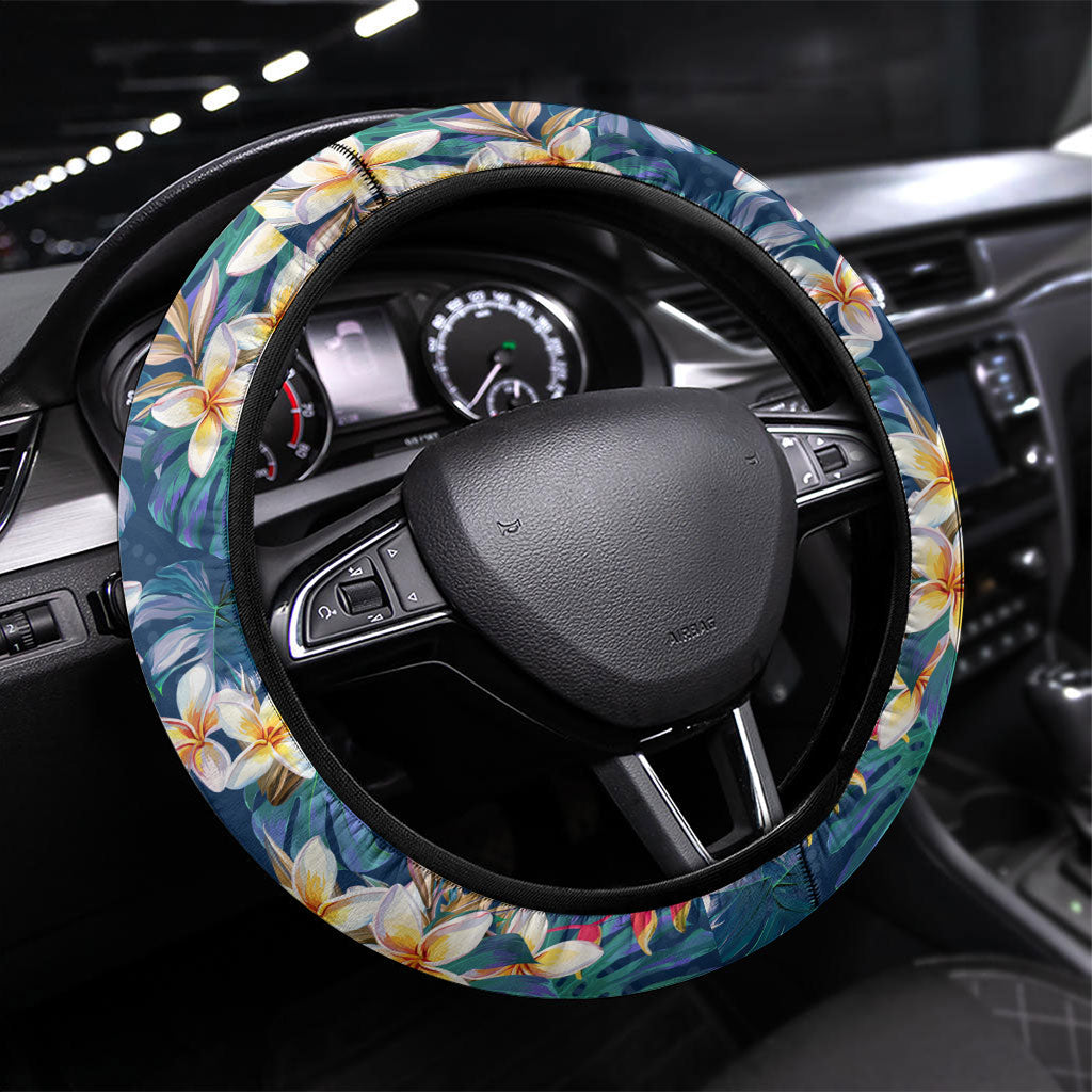 Canterbury-Bankstown Bulldogs Steering Wheel Cover Tropical Hibiscus Floral Pattern With Blue And White Accents