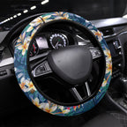 Canterbury-Bankstown Bulldogs Steering Wheel Cover Tropical Hibiscus Floral Pattern With Blue And White Accents