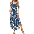 Canterbury-Bankstown Bulldogs Summer Maxi Dress Tropical Hibiscus Floral Pattern With Blue And White Accents