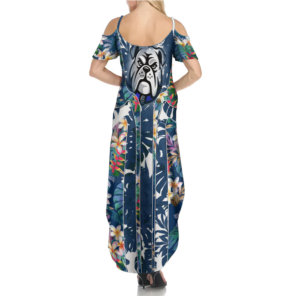 Canterbury-Bankstown Bulldogs Summer Maxi Dress Tropical Hibiscus Floral Pattern With Blue And White Accents