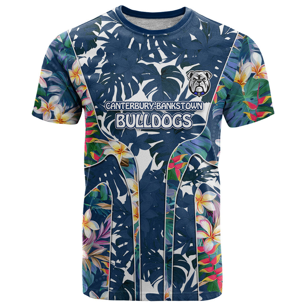 Canterbury-Bankstown Bulldogs T Shirt Tropical Hibiscus Floral Pattern With Blue And White Accents