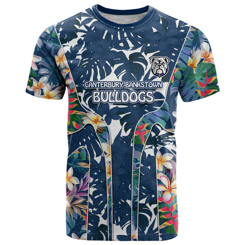Canterbury-Bankstown Bulldogs T Shirt Tropical Hibiscus Floral Pattern With Blue And White Accents