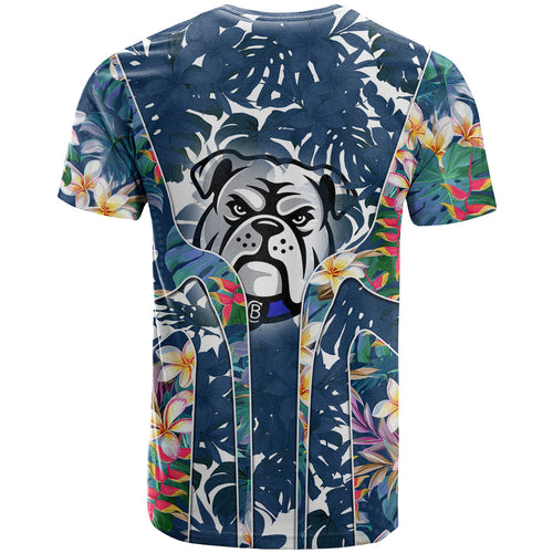 Canterbury-Bankstown Bulldogs T Shirt Tropical Hibiscus Floral Pattern With Blue And White Accents