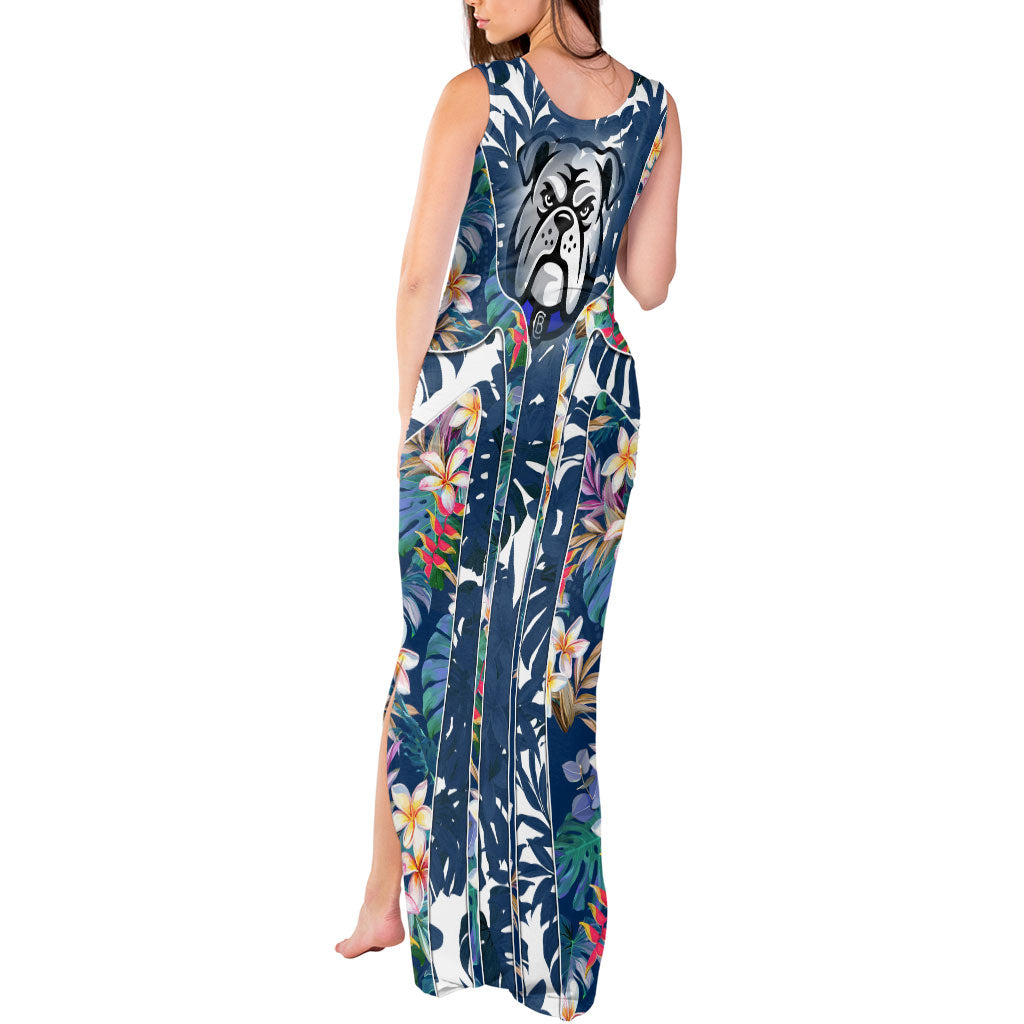 Canterbury-Bankstown Bulldogs Tank Maxi Dress Tropical Hibiscus Floral Pattern With Blue And White Accents