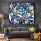 Canterbury-Bankstown Bulldogs Tapestry Tropical Hibiscus Floral Pattern With Blue And White Accents